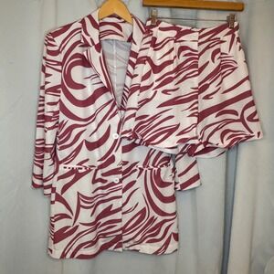 Blazer and Shorts Set, Two Piece Outfit, Pink Zebra Abstract Print, Size Small